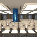 Modern Conference Room Interior With Large Blue Screen Arranged Chairs And Ceiling Lights