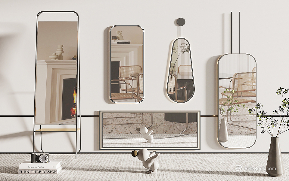 Modern Mirror Designs with Various Shapes and Metal Frames for Home Interior 3d model 