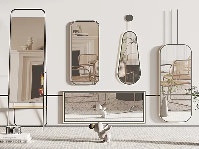 Modern Mirror Designs with Various Shapes and Metal Frames for Home Interior 3d model