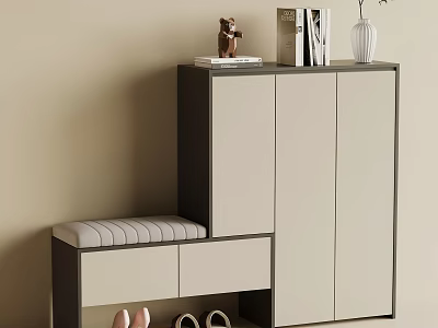 Modern Shoe Cabinet With Padded Bench Decorative Items And Storage Space 3d model