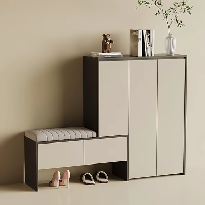 Modern Shoe Cabinet With Padded Bench Decorative Items And Storage Space 3d model