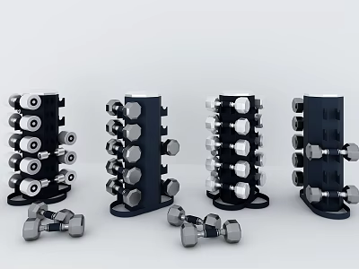 Multiple Dumbbell Racks With Stacked Dumbbells For Home Gym Equipment Storage Design 3d model