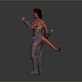 Red Skinned Character With Horns Tail And Axe In Armor Standing Pose