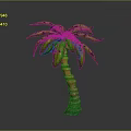 Green Leaf Palm Tree With Pink And Blue Trunk On Gray Background 3d model