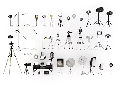 Diverse Modern Lighting Combinations Featuring Floor Lamps Table Lamps And Photography Tripod Lights 3d model