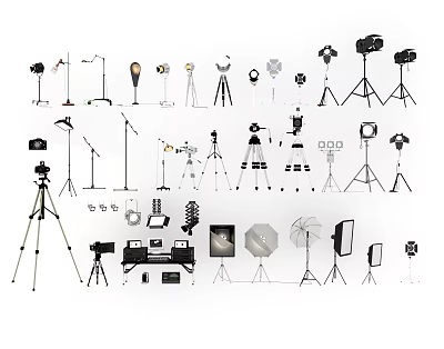 Diverse Modern Lighting Combinations Featuring Floor Lamps Table Lamps And Photography Tripod Lights 3d model