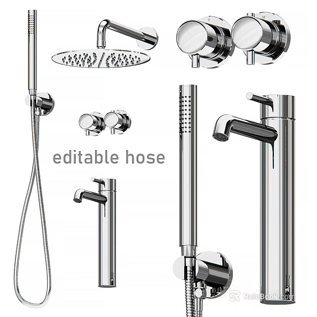 Modern Chrome Shower Head System with Adjustable Hose and Multiple Components 3d model 