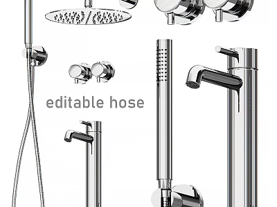 Modern Chrome Shower Head System with Adjustable Hose and Multiple Components 3d model
