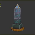 Multi Layered Obelisk Structure With Glowing Symbols Blue Pyramid Top And Orange Base