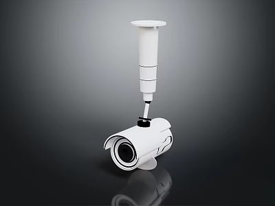 Modern White Surveillance Camera With Mounting Bracket And Clear Lens Design 3d model