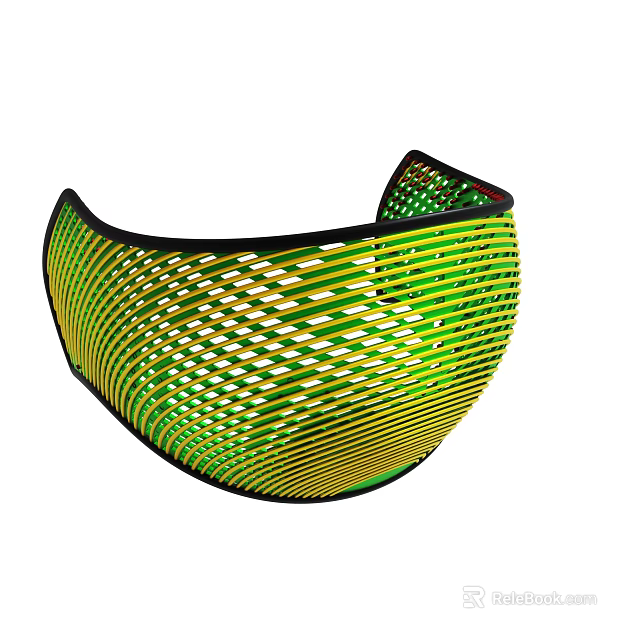 Unique Handwoven Green Yellow Textured Basket Bowl With Grid Pattern Design 3d model 