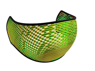 Unique Handwoven Green Yellow Textured Basket Bowl With Grid Pattern Design 3d model