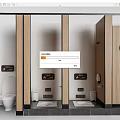 Modern Public Restroom Partition Cubicles With Wooden Panels Toilet And Sign