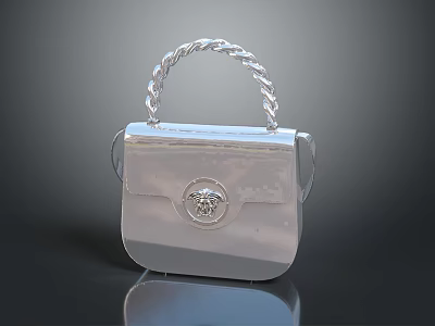 Stylish Silver Handbag With Braided Handle And Front Emblem For Daily Use 3d model