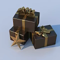 Decorative Ornament Set Featuring Brown Gift Boxes Gold Ribbon Bowknot And Star Ornament