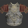 Medieval Style Armor Breastplate With Red Shoulder Plates And Intricate Silver Carvings