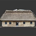 Traditional Thatched Roof House Model With Tile Decorations Windows And Door