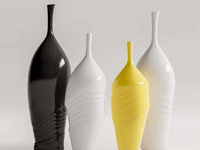Modern Curved Vases In Black White Yellow For Fresh Flower Arrangement 3d model