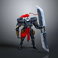 Detailed 3D Warrior Figure in Black Armor With Giant Sword and Red Cape