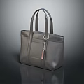Gray Leather Tote Handbag With Double Handles Front Pocket And Tassel Charm