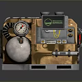 Vintage Industrial Device With Metallic Casing Display Screen Pressure Gauge And Yellow Components
