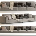 Modern Gray Sectional Sofa With Spacious Design Plush Cushions And Throw Blanket 3d model