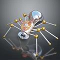 Mechanical Spider Featuring Metal Legs Golden Spheres Gear Components And Reflective Surface Design