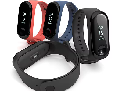 Sleek Smart Wristwatches In Red Blue Black With Digital Time Display Design 3d model