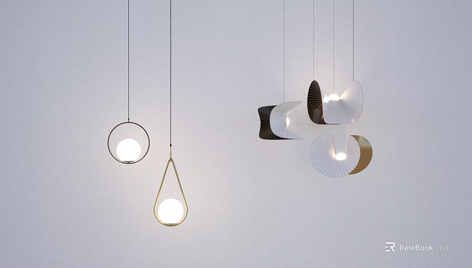 Modern Pendant Lights With Various Contemporary Shapes And Stylish Metal Designs For Home Lighting 3d model 