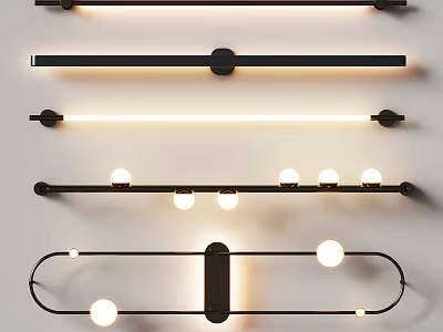 Modern Wall Sconces With Various Designs Including Strip Ring And Spherical Bulbs 3d model