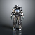 Detailed Silver Metallic Robot With Full Body Armor Standing In Reflective Surface