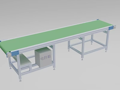 Industrial Conveyor Belt Equipment With Green Surface Metal Frame And Control Box For Production Line 3d model