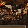 Traditional Chinese Style Hotpot Restaurant Interior with Red Lanterns Wooden Structure Cloud Flying Bird Decor