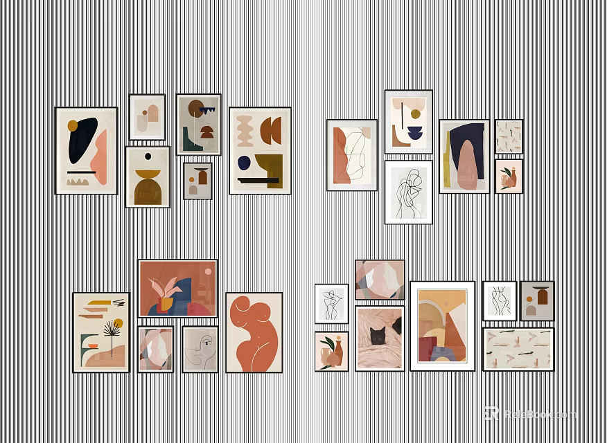 Modern Abstract Wall Art Collection With Various Sizes And Soft Color Patterns 3d model