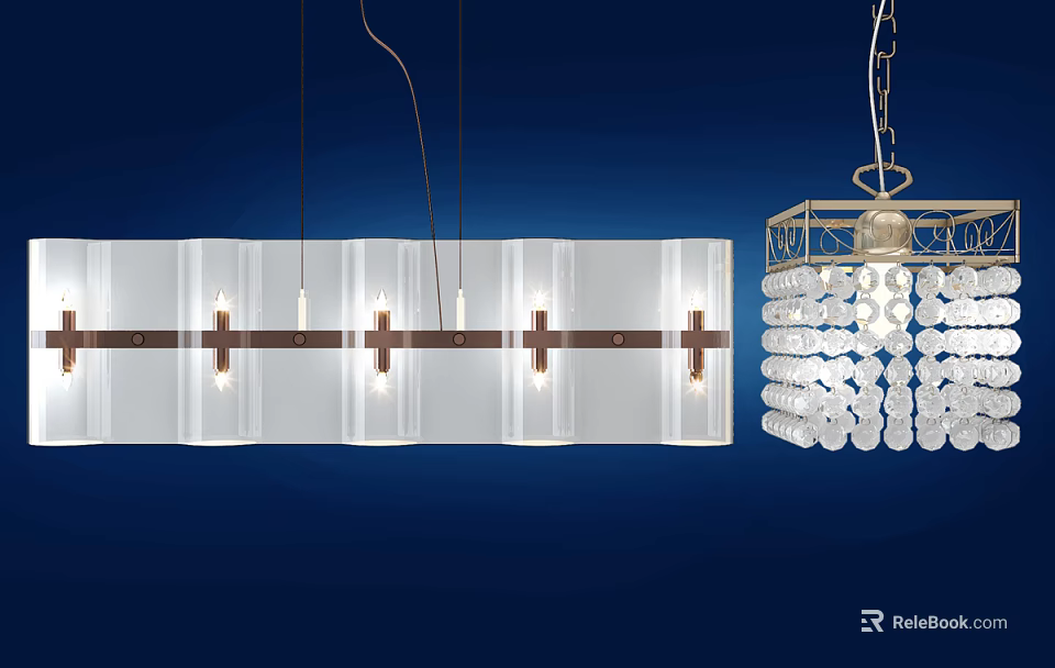 Elegant Modern Chandeliers With White Panel Brown Accents And Crystal Beads 3d model 