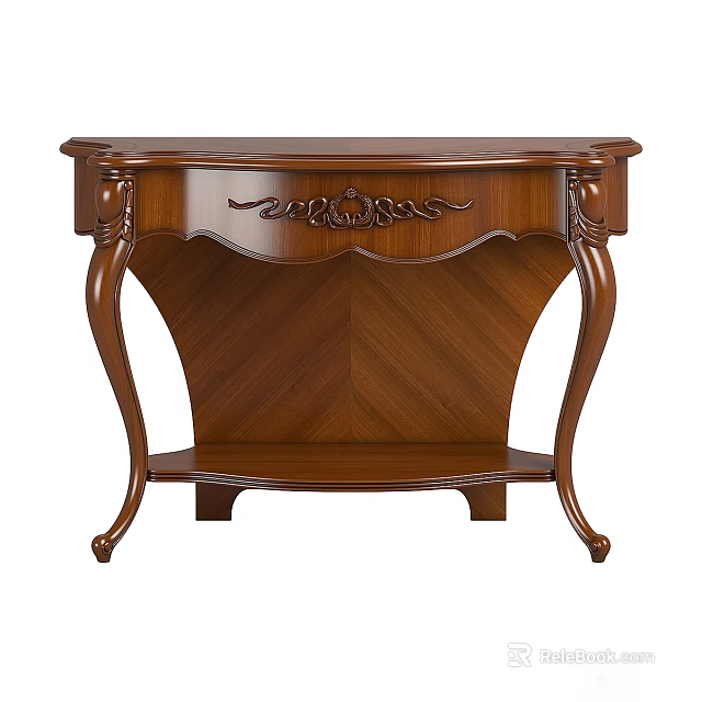 Elegant Traditional Wooden Console Table With Ornate Carved Details And Curved Legs Design 3d model 