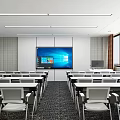 School Modern Classroom With Desks Screens And Windows 3d model