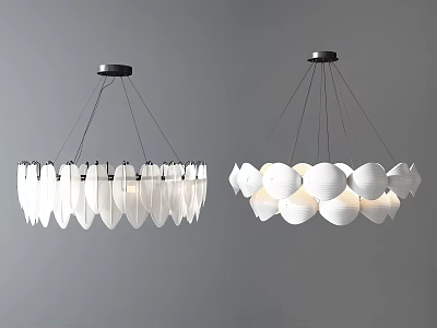 Modern White Chandeliers With Leaf And Circular Shaped Shades For Interior Decor 3d model