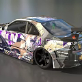 Colorful Modified Sports Car with Custom Decals Rear Spoiler and Black Wheels