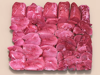 Fresh Raw Meat Pieces with Pink Color and Irregular Shapes and Various Cuts 3d model
