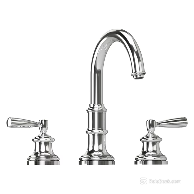 Chrome Finish Traditional Two Handle Widespread Faucet With Classic Design 3d model 