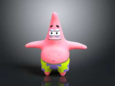 Pink Star Shaped Cartoon Character With Yellow Purple Spotted Shorts And Outstretched Arms 3d model