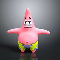 Pink Star Shaped Cartoon Character With Yellow Purple Spotted Shorts And Outstretched Arms