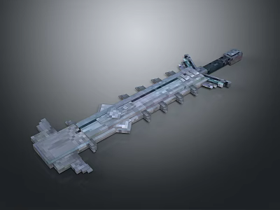 Long Strip Industrial Metal Mechanical Component 3D Model With Geometric Design And Protruding Parts 3d model