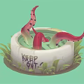 Cartoon Scene With White Container Green Liquid Red Spotted Tentacles Grass And Keep Out Sign