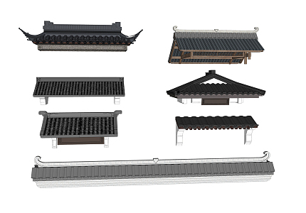 New Chinese-style Eaves Door Head Roof Tiles Building Components 3d model