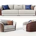 Modern Sofa Set With Three Seater Sofa Armchairs And Decorative Blue Brown Pillows