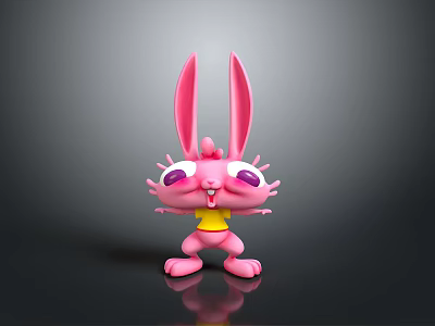 Cute Pink Rabbit Doll With Large Ears Purple Eyes And Yellow Outfit 3d model