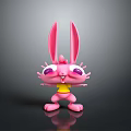 Cute Pink Rabbit Doll With Large Ears Purple Eyes And Yellow Outfit