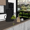 Modern Kitchen Countertop Setup With Coffee Maker Grapes And Ceramic Cup 3d model